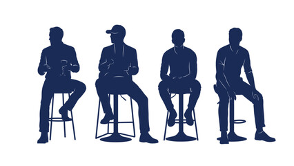 Four silhouetted men sitting on bar stools, viewed from the front against a white background. © Avoxel