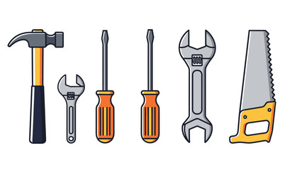 Set of various handyman hand tools vector illustration. Collection of construction, repair, and DIY equipment.