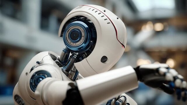 Robotic Sentinel: A sleek, advanced robot stands vigilant, its sophisticated camera eye surveying the surroundings. Embodying the intersection of technology and artificial intelligence.