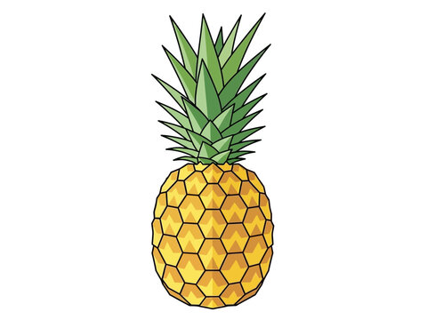 Stylized drawing of a pineapple with green crown and yellow hexagonalpatterned fruit