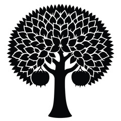 Vector silhouette of tree on white background.