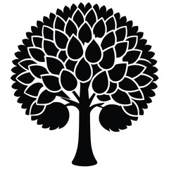 Vector silhouette of tree on white background.