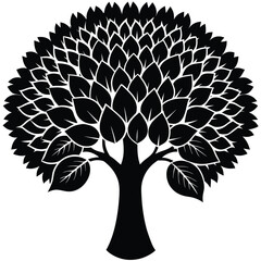 Vector silhouette of tree on white background.