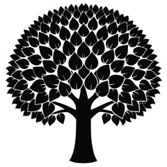 Vector silhouette of tree on white background.