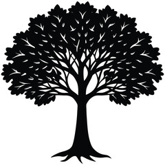 Vector silhouette of tree on white background.