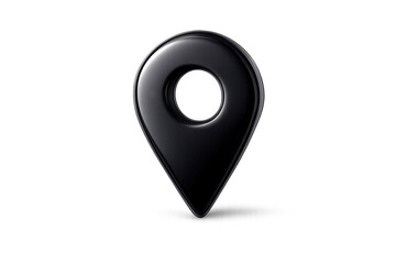 Black glossy 3d map pin location marker icon, navigating, finding destination, point of interest, transparent background