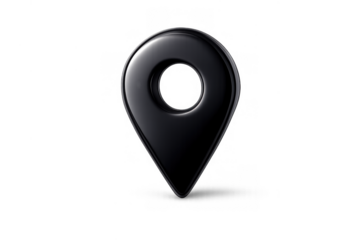 Black glossy 3d map pin location marker icon, navigating, finding destination, point of interest, transparent background