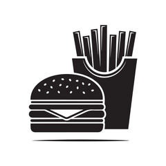 Fast food icon, minimalist design, hamburger silhouette, french fries container black colour vector design and white background (2).eps
