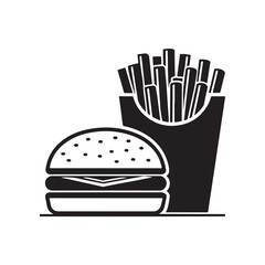 Fast food icon, minimalist design, hamburger silhouette, french fries container black colour vector design and white background (1).eps