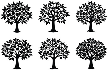 Vector silhouette of tree on white background.