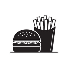 Fast food icon, minimalist design, hamburger silhouette, french fries container black colour vector design and white background (3).eps
