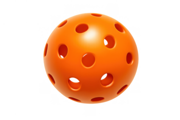 Orange pickleball or wiffle ball object with holes, a plastic sports equipment item, on transparent background