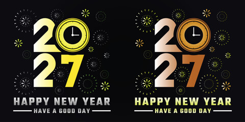 Welcome Happy New Year 2027 Bright Elegant calligraphy Text Letter. Abstract Sparkle Fireworks Greeting Card Design with Typography 2027 Text