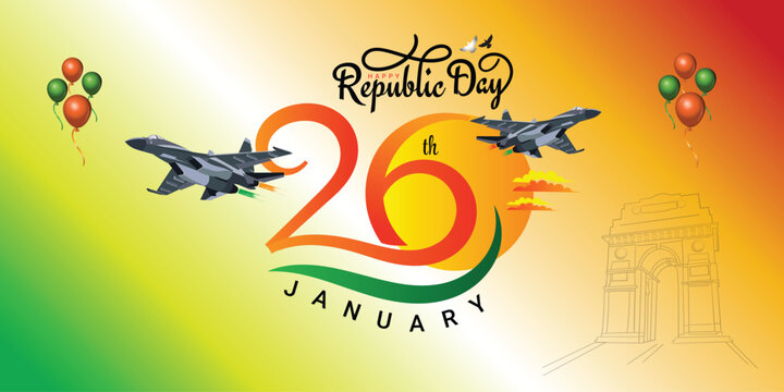 India republic day greeting with 26 january logo design