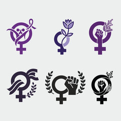Collection of Empowering Female Gender Symbols with Floral and Activism Motifs