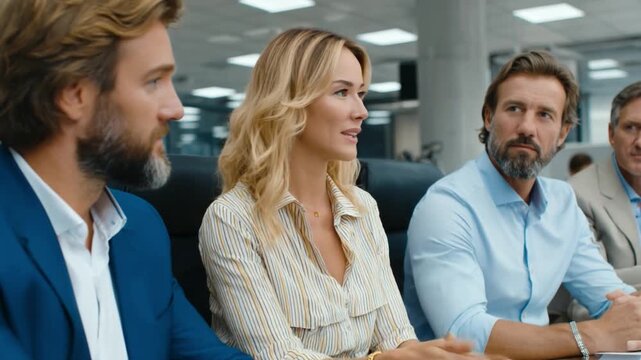 Boardroom Discourse: A group of professionals engages in a focused discussion around a large conference table, fostering collaboration and the exchange of ideas.