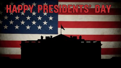 Naklejka premium Happy presidents' day with american flag and building silhouette
