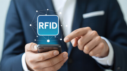 RFID, Radio Frequency Identification concept. Electronic data storage system that enhances computational capabilities and data security.