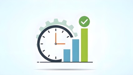A graphic illustration of a clock and bar chart with a green checkmark symbolizing productivity and efficiency