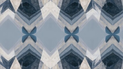 Abstract Geometric Pattern with Symmetrical Blue and White Shapes.