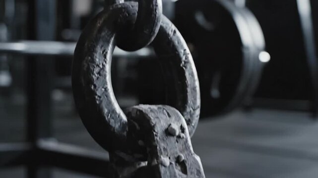 Close-up of a rusty chain in a gym.