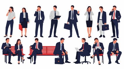 A collection of diverse business professionals in various poses, illustrating a modern corporate environment.