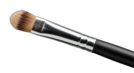 Macro photograph showcases a pristine eyeshadow brush, capturing its precise design and potential