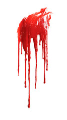 Red paint drip splatter flowing from top, isolated on a white background