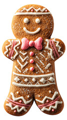 Gingerbread man cookie with icing decoration, isolated on a white background