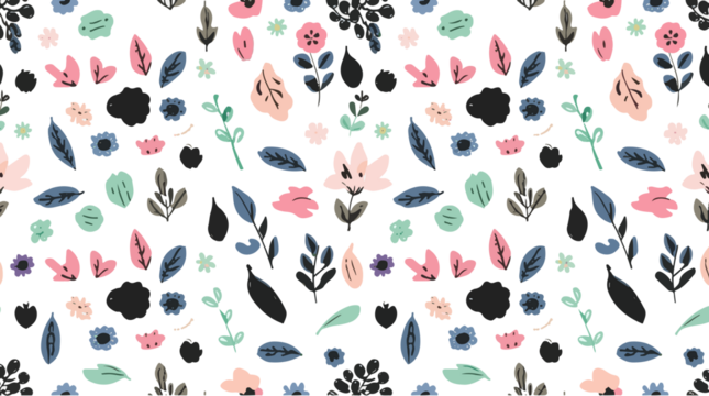  illustration featuring a spring element pattern with a flat design style, incorporating a vibrant color palette with pastel hues of soft pink, baby blue with png Transparent  - Powered by Adobe