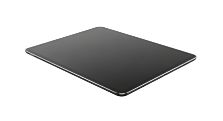Sleek tablet displaying minimalist design with dark screen on stark black backdrop