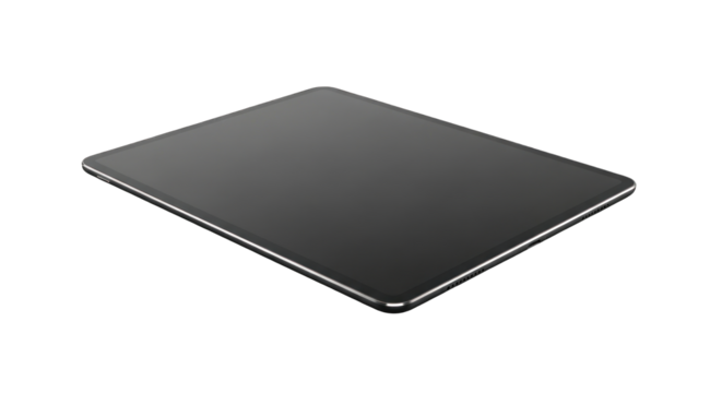 Sleek tablet displaying minimalist design with dark screen on stark black backdrop - Powered by Adobe