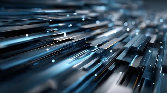 Dynamic Blue Lines Abstract: An intricate array of intersecting lines, bathed in cool blue tones, creates a sense of depth and movement, suggesting advanced technology and futuristic concepts.