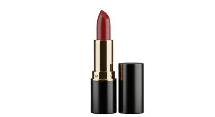Luxurious red lipstick with a sleek design radiating on a black background elegance