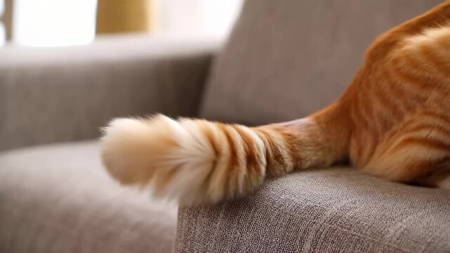 Cute Orange Cat Tail Wagging on Sofa | Relaxing Pet Moments
