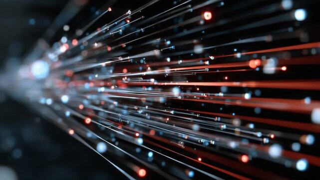 Abstract Fiber Optic Lines: A dynamic display of data streams converging and diverging, showcasing the intricacies of modern technology and high-speed communication.