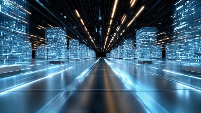 Digital Cityscape: A futuristic digital cityscape, showcasing the fast paced of technological innovation, with glowing skyscrapers and a sense of endless possibilities. 