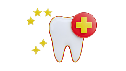 3D Tooth with Red Cross and Stars