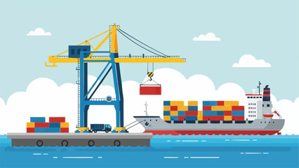 Obraz premium Container ship being loaded by a large crane at a busy port.