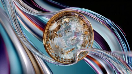 Bitcoin liquidity concept: A futuristic image featuring a Bitcoin symbol integrated into a flowing, liquid-like form, showcasing its digital and volatile nature against a stylized backdrop.