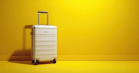 White suitcase against yellow wall (1)