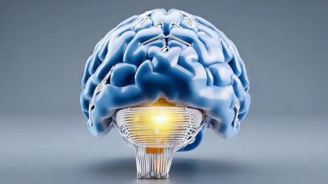 Brain Concept: A detailed, three-dimensional model of the brain, highlighting its complex structure with an internal glow, symbolizing the core of human intellect and cognitive prowess.