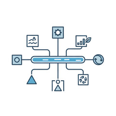 Connected nodes and icons illustrating system integration, API connections, and enterprise workflows.