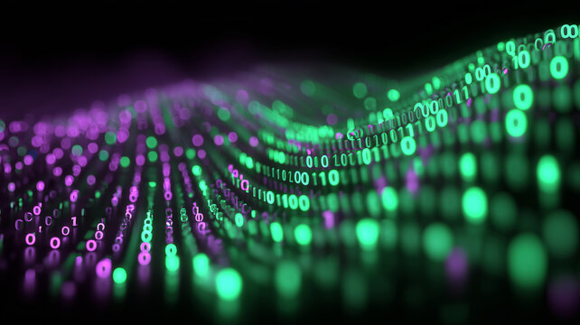 Abstract flowing binary data waves illustrating digital information processing advanced technology and data communication.
 - Powered by Adobe