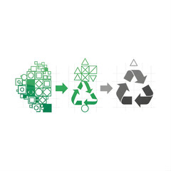 Illustration combining artificial intelligence with recycling symbols, representing sustainable technology and green innovation.