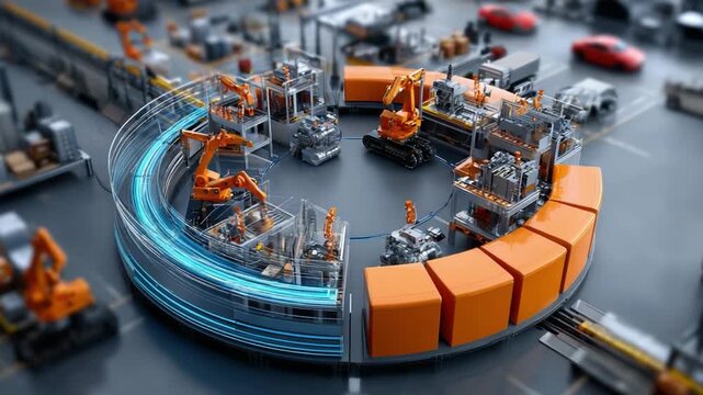 Robotics and Automation: Modern machinery and automated robots orchestrate a symphony of manufacturing, showcasing precision engineering and the technological advancement of industry. 