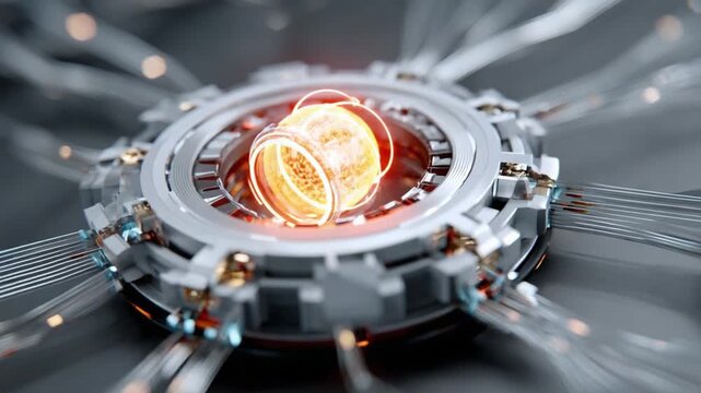 The Core of Innovation: A close-up view of a futuristic, high-tech device, its glowing core radiating energy and symbolizing the forefront of technological advancement.