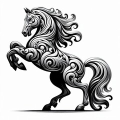 Obraz premium Ornamental Rearing Horse with Black and White Swirls, 2026 Year Symbol
