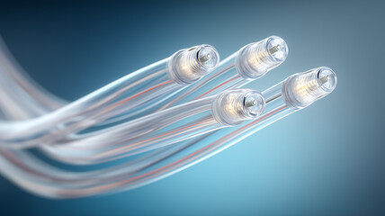 Transparent network cables aligned together illustrating high speed data transmission, digital connectivity and advanced communication infrastructure.

