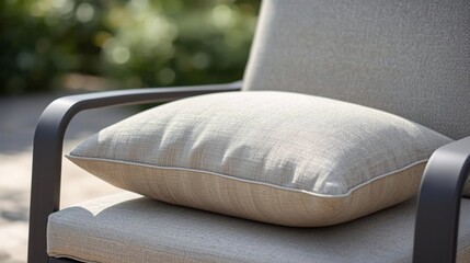 Fototapeta premium Sunlit Neutral Cushion on Modern Outdoor Armchair